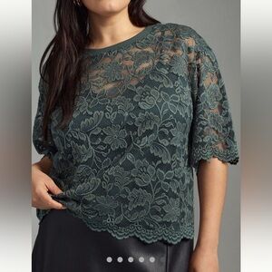 NWT Dolan Boxy Lace Tee in Green - L